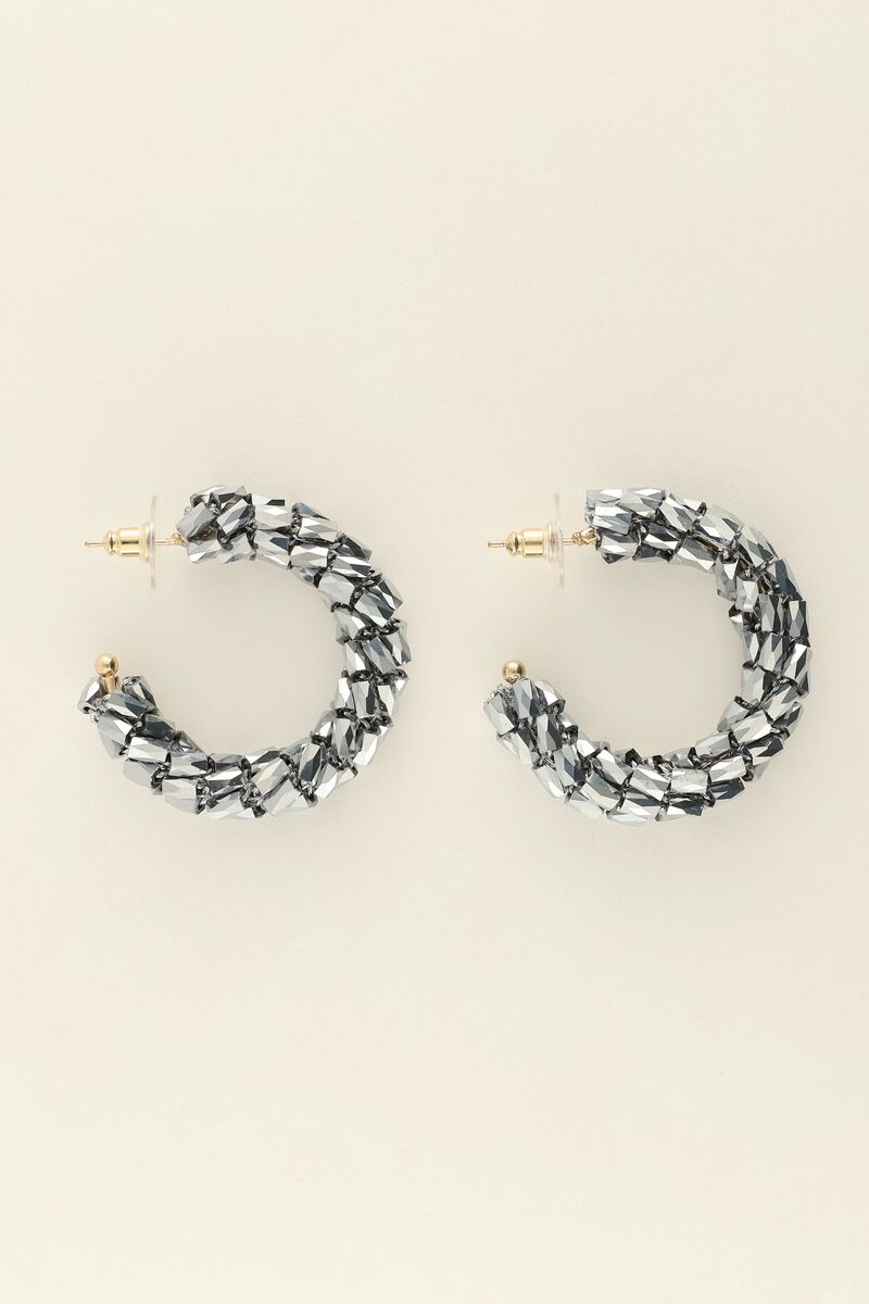 Silver hoop earrings with rhinestones discount