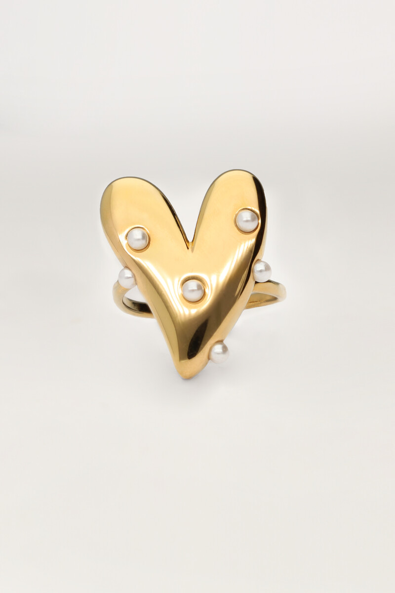 Statement-Ring mit großem Herz und Kunstperlen 