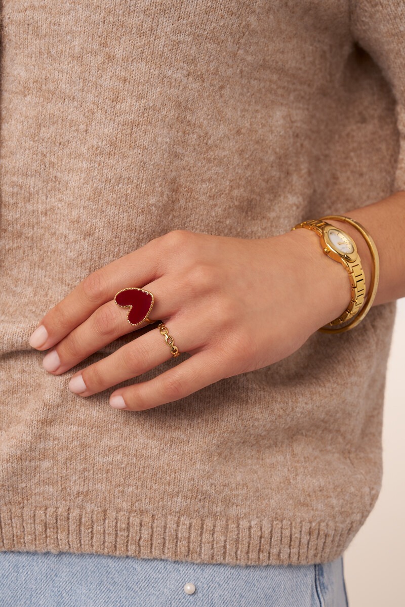 Statement ring met burgundy hartje