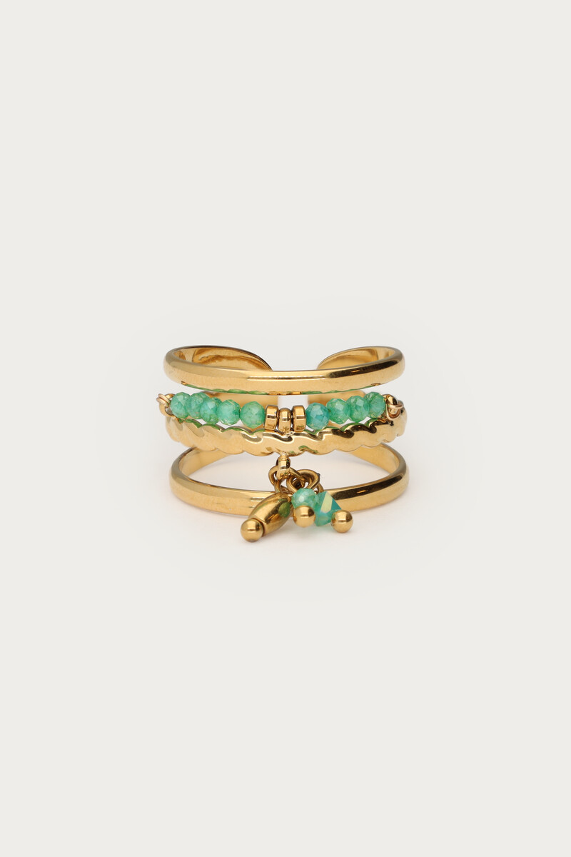 Statement ring with green beads