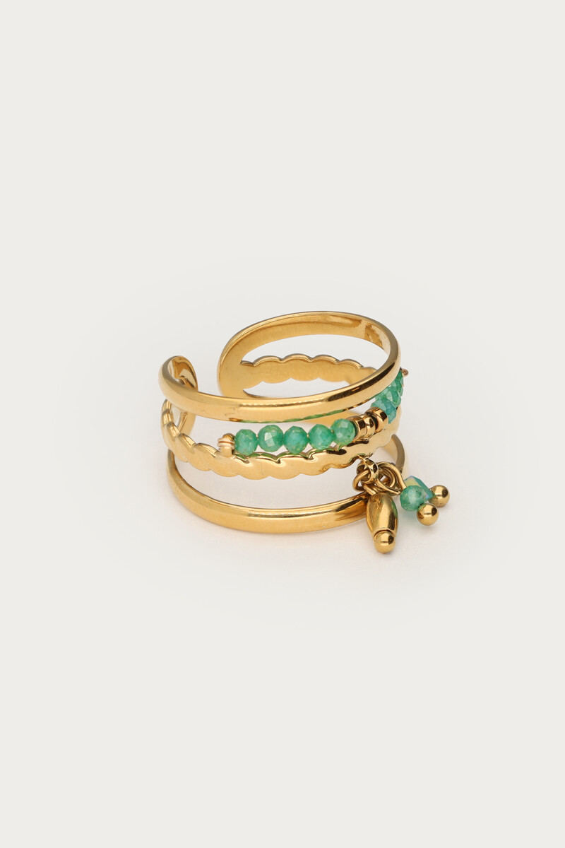 Statement ring with green beads