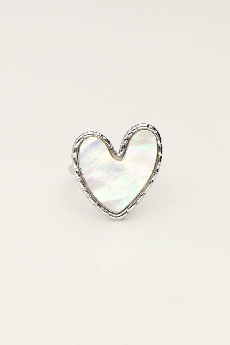 Statement-Ring mit Herz aus Perlmutt