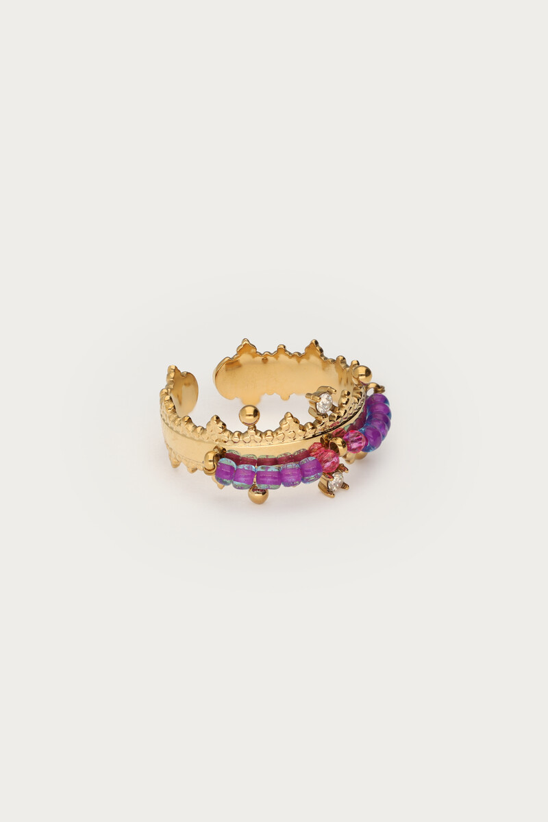 Statement ring with purple beads