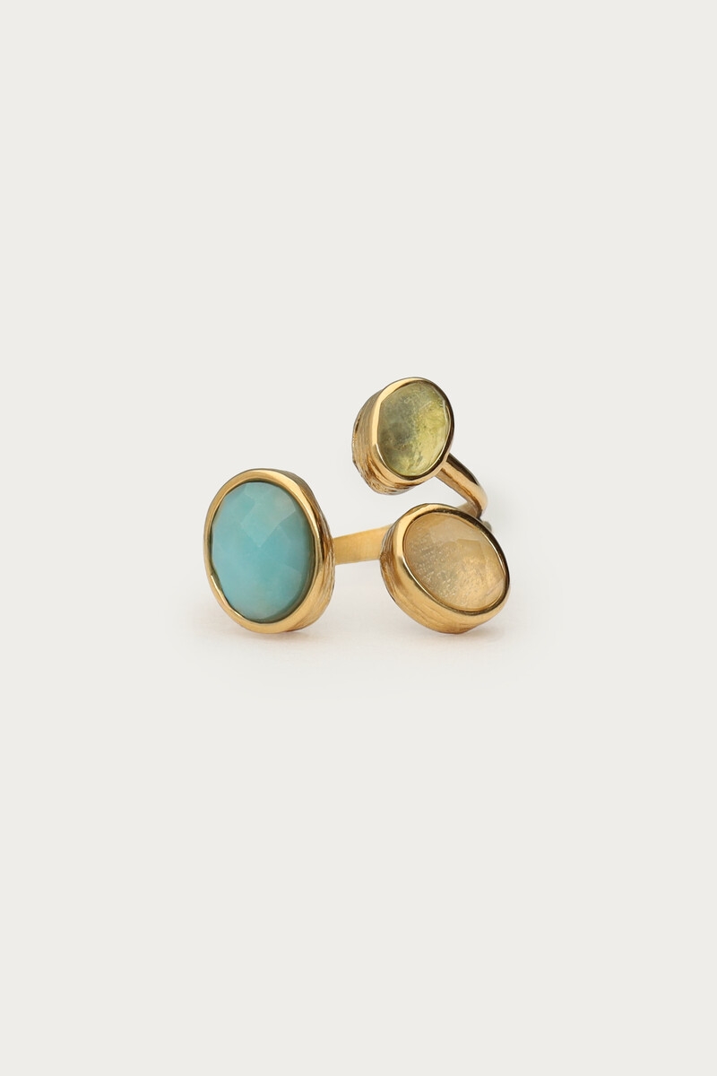 Art Statement Ring mit drei blauen Kunstperlen