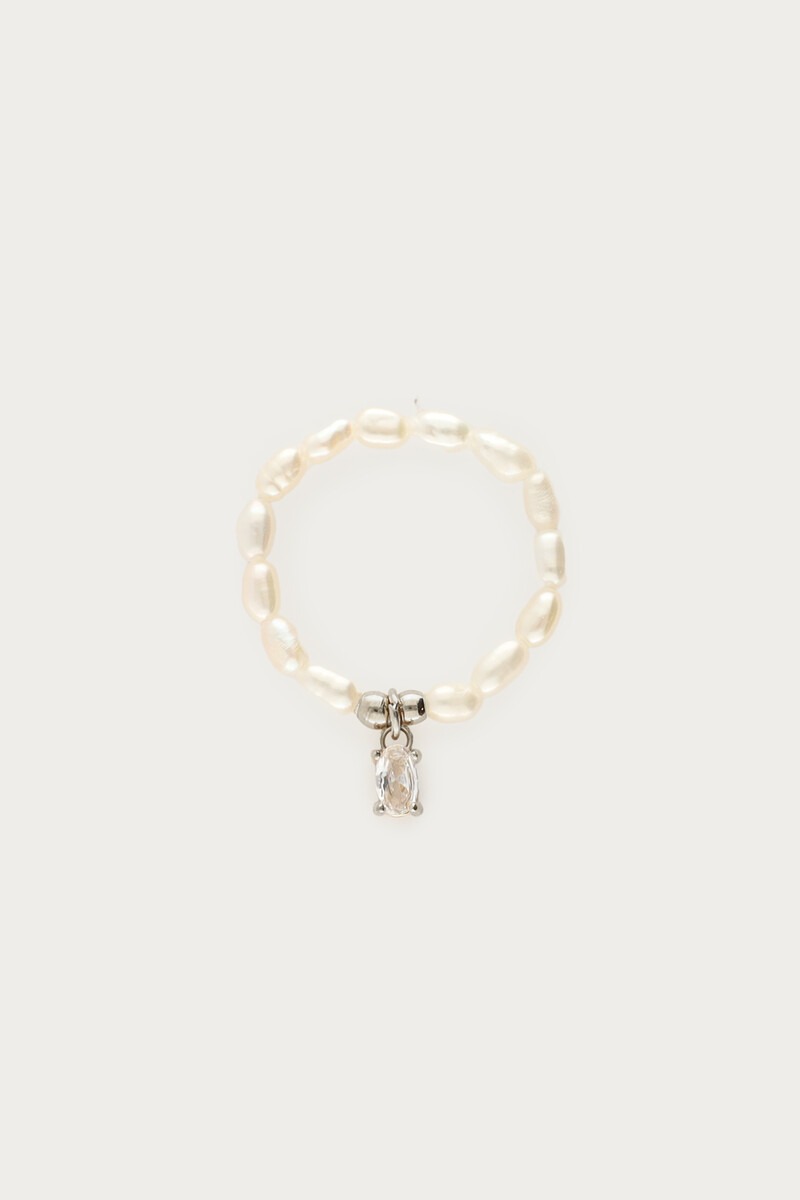 Stretch ring met zoetwaterparels en strass steen