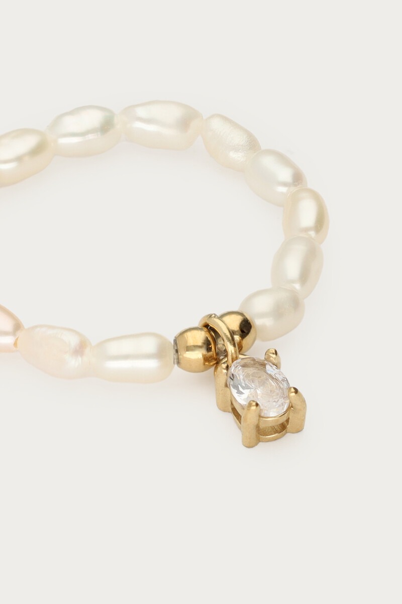 Stretch ring with freshwater pearls and rhinestone | My Jewellery