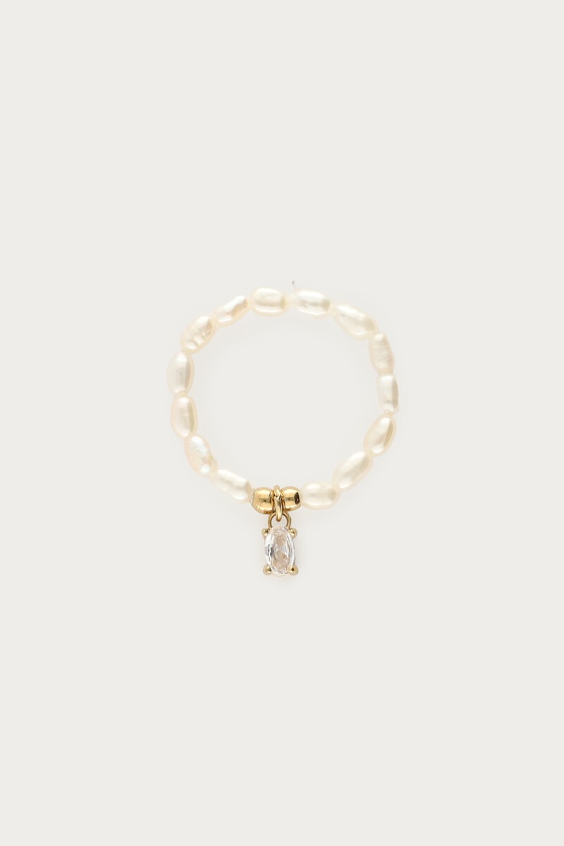 Stretch ring met zoetwaterparels en strass steen