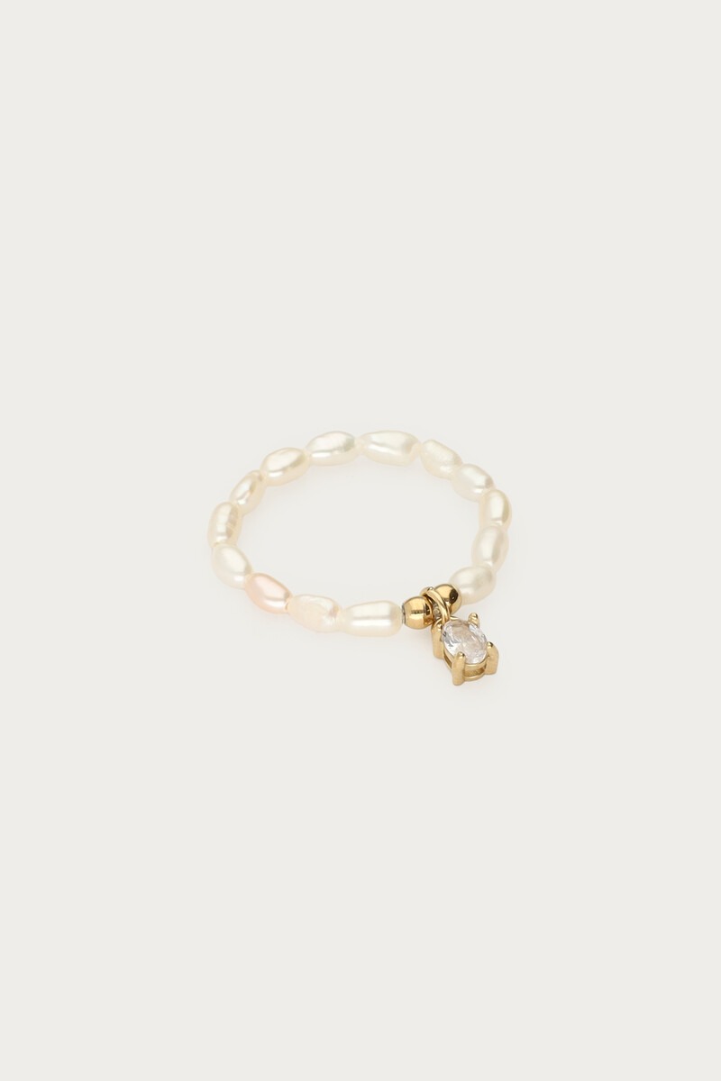 Stretch ring with freshwater pearls and rhinestone | My Jewellery