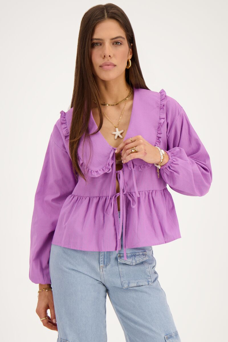 Striped purple blouse with bows  | My Jewellery