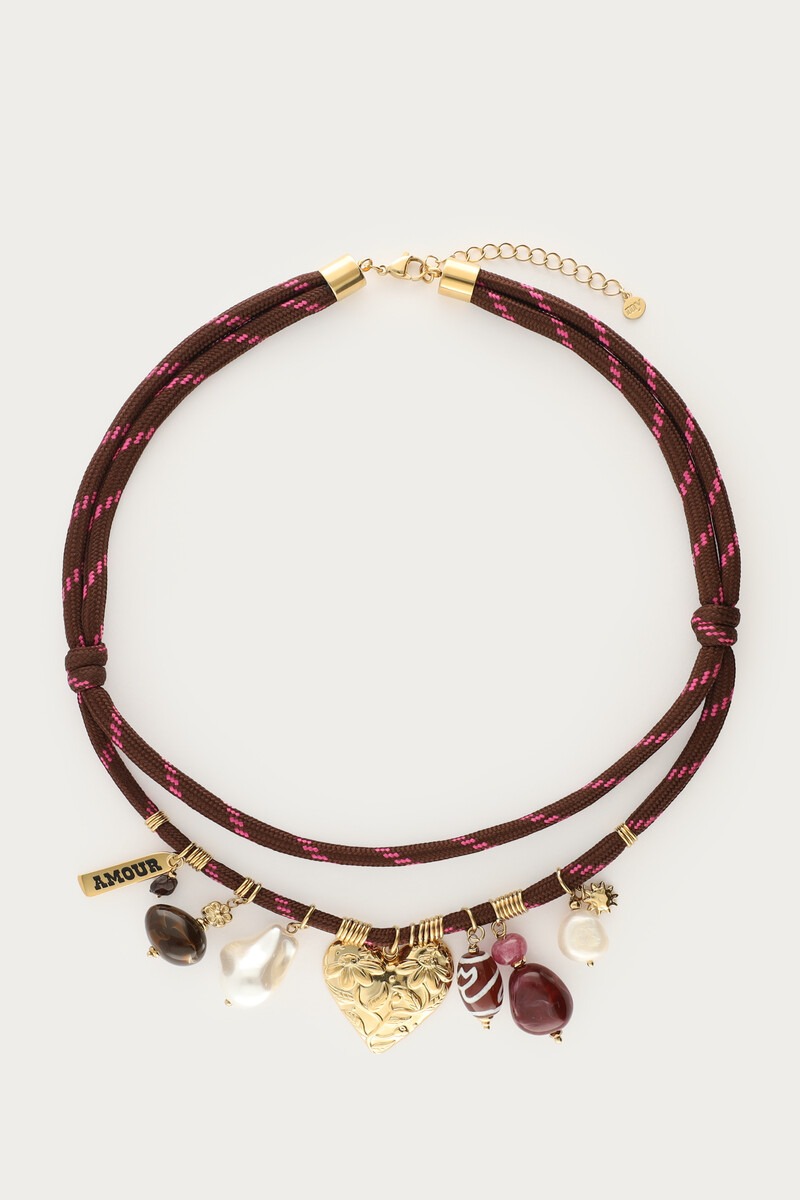 Sunrocks bruine touw ketting met bedels