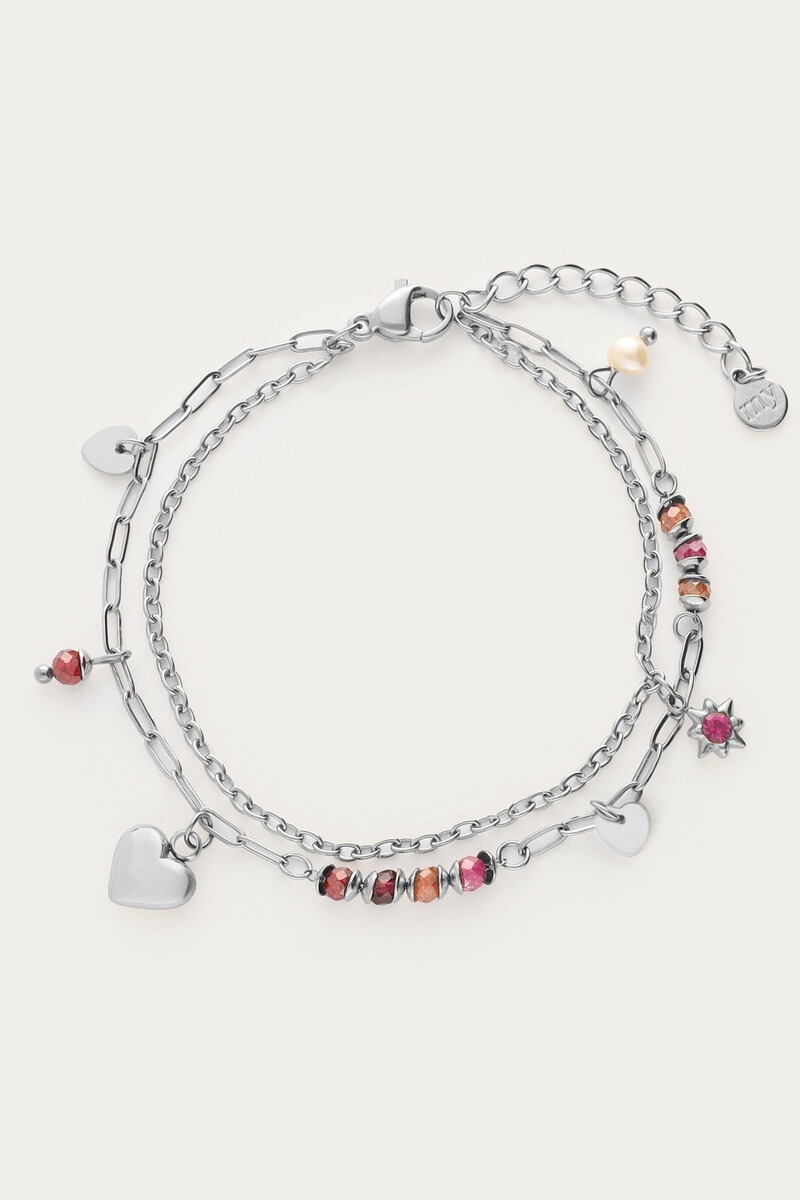 Sunrocks double bracelet with multicoloured beads and charms | My Jewellery