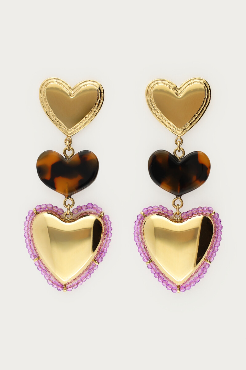 Sunrocks oorhanger met leopard en kralen hartjes