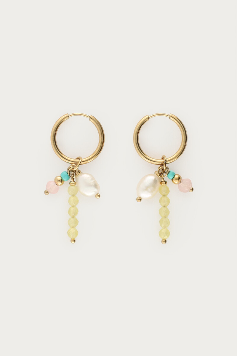 Sunrocks earrings with green beads & freshwater pearl