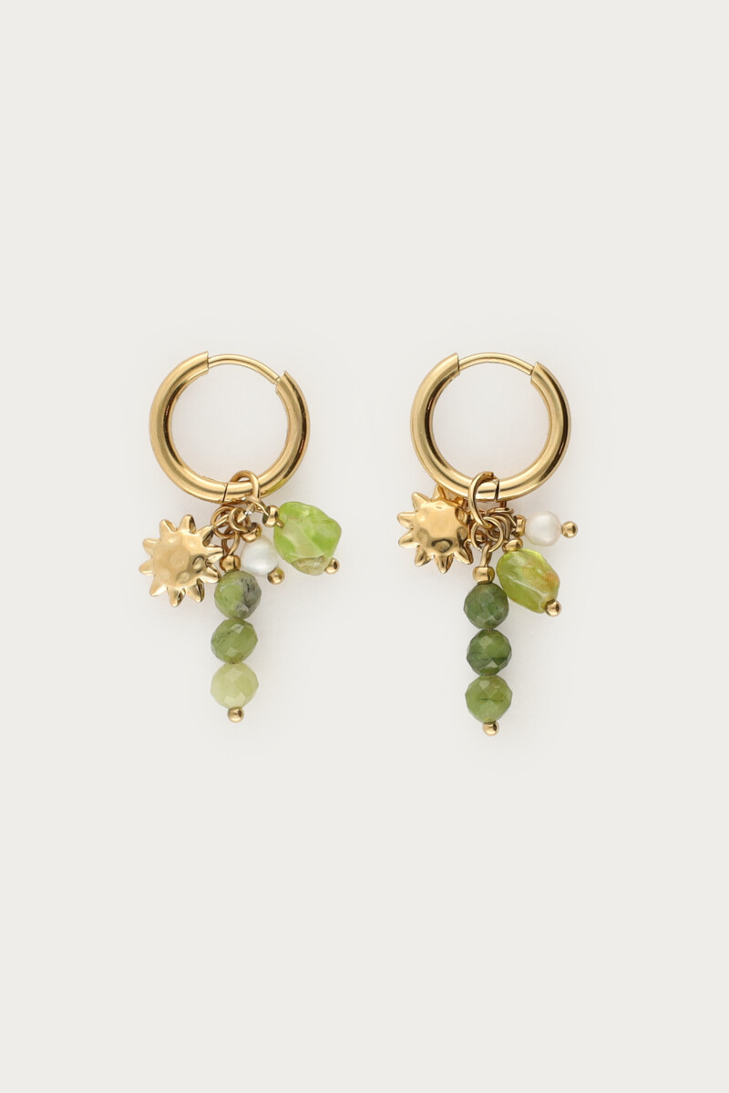 Sunrocks earrings with green beads & sun