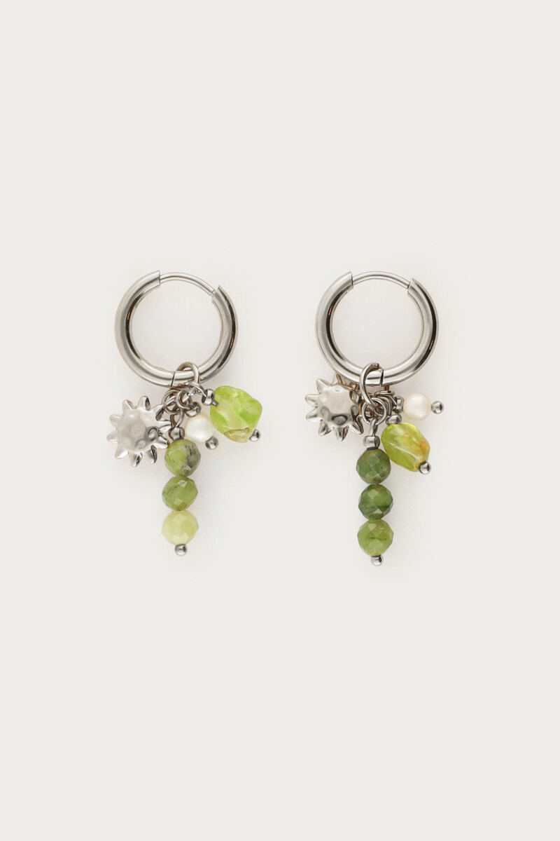 Sunrocks earrings with green beads & sun | My Jewellery