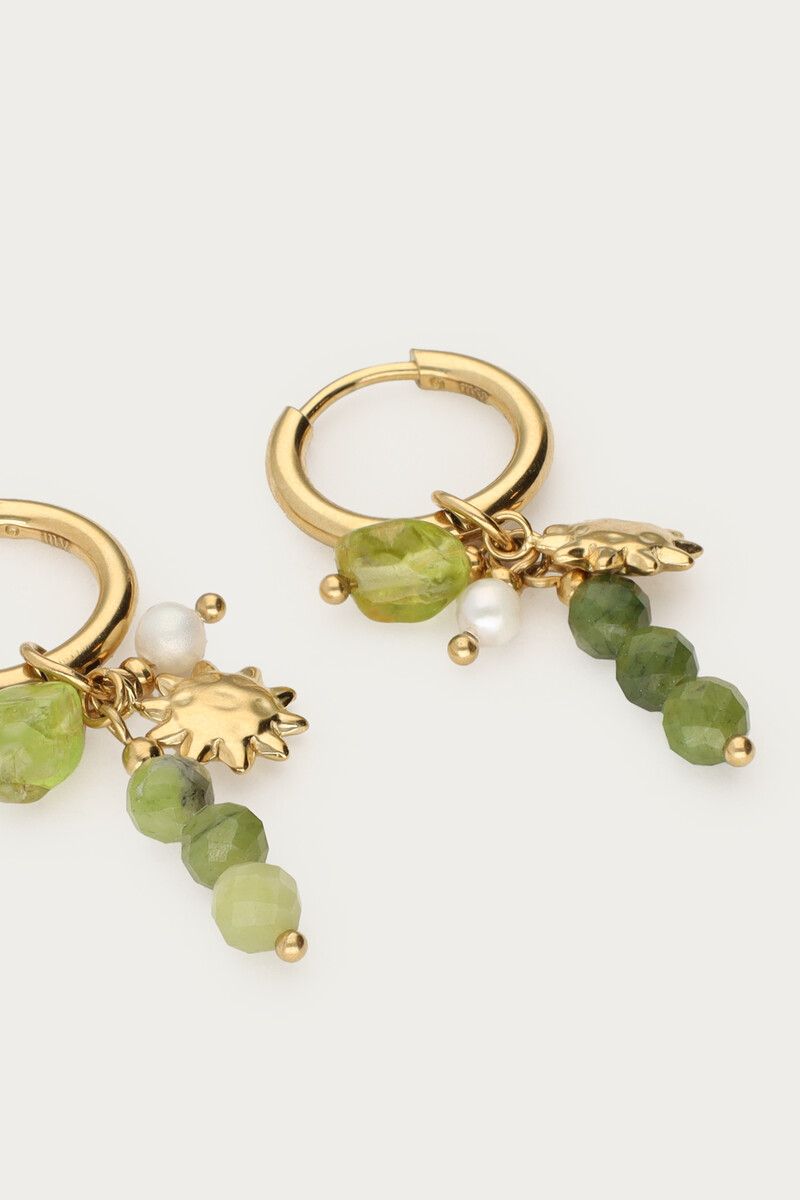 Sunrocks earrings with green beads & sun | My Jewellery