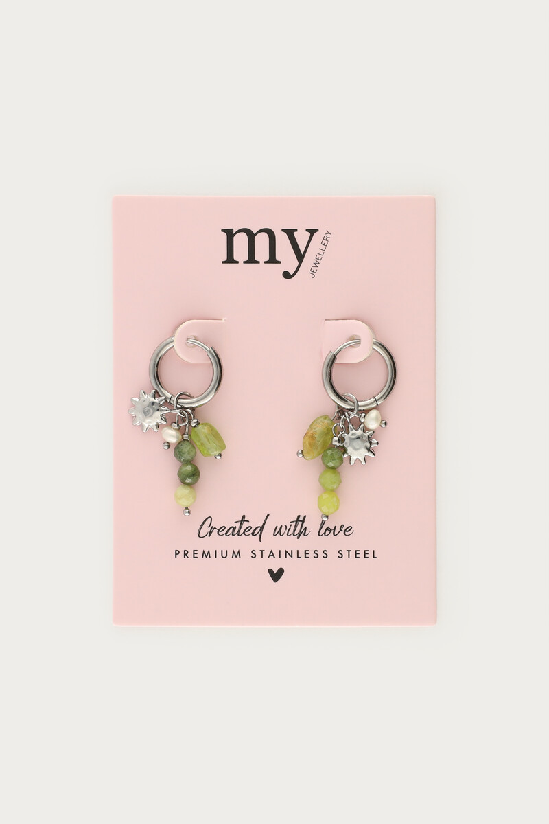 Sunrocks earrings with green beads & sun | My Jewellery