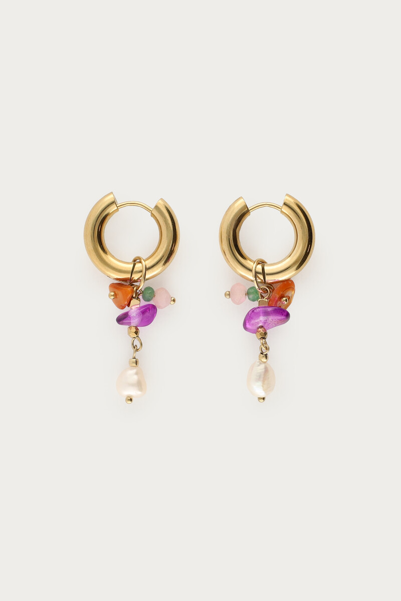 Sunrocks earrings with purple stones & freshwater pearl