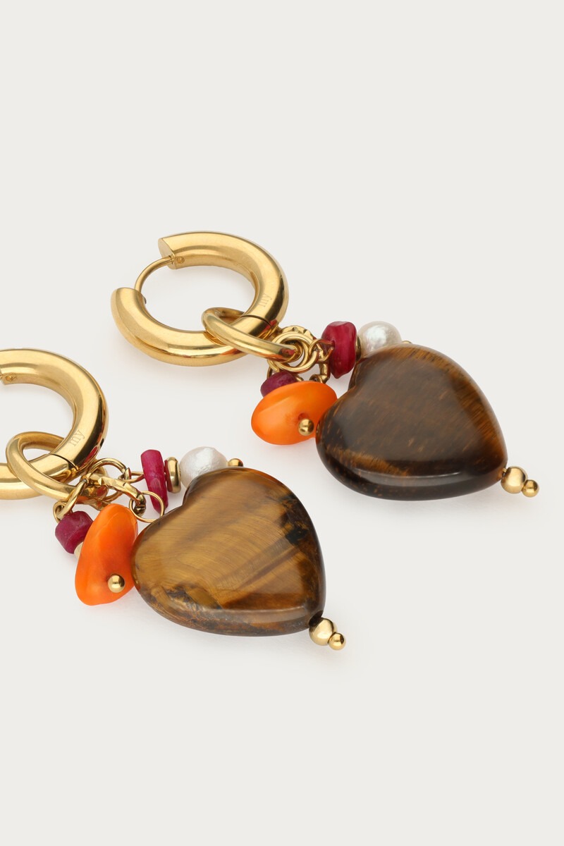 Sunrocks hoop earrings with brown heart and beads | My Jewellery