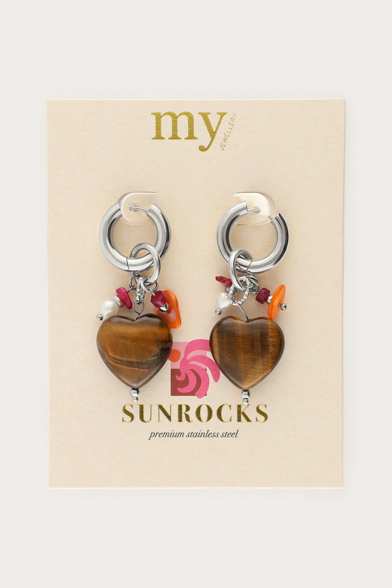 Sunrocks hoop earrings with brown heart and beads | My Jewellery