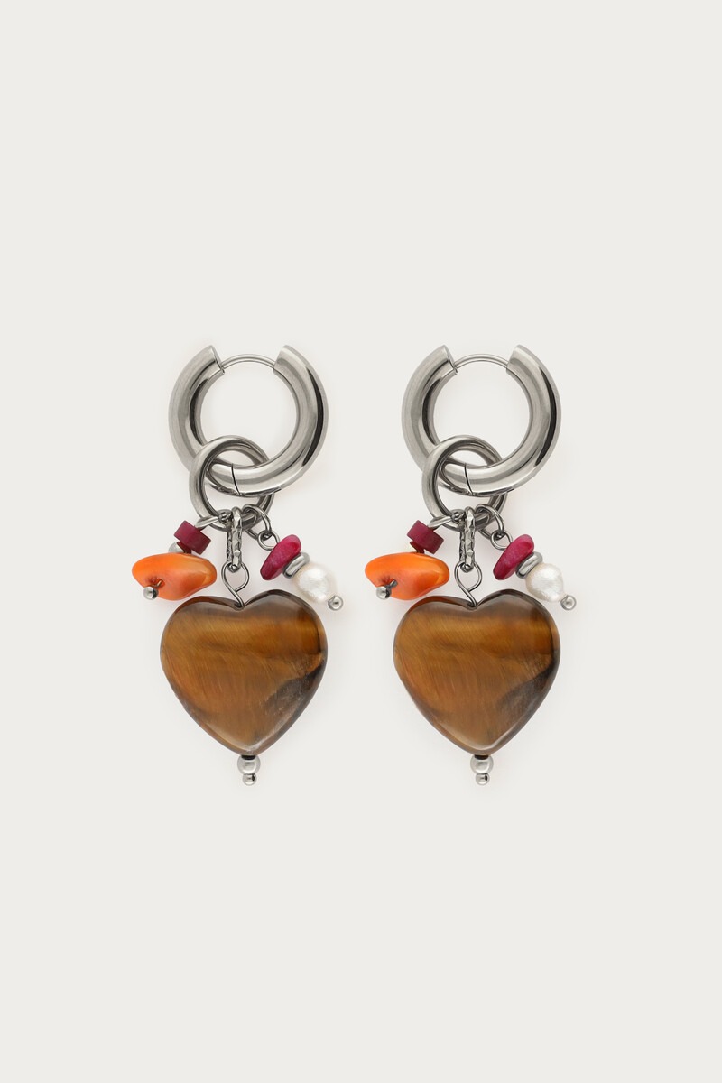 Sunrocks hoop earrings with brown heart and beads | My Jewellery