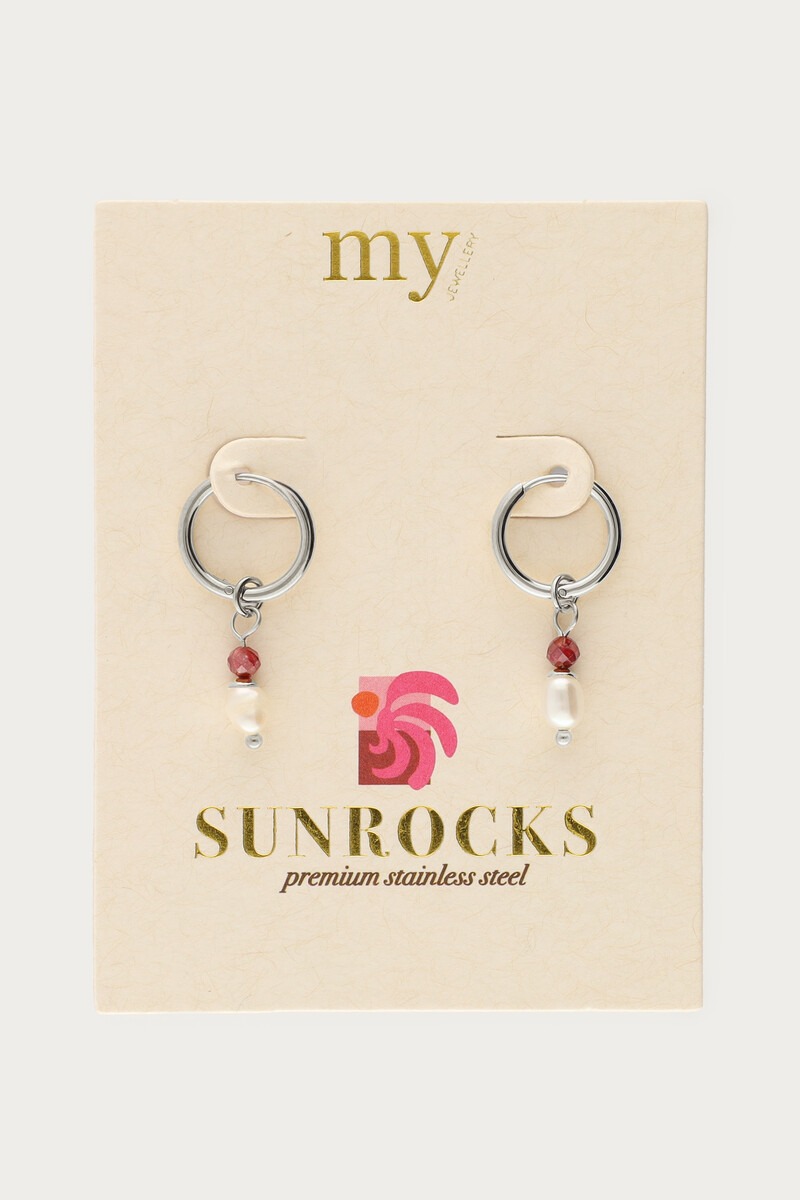 Sunrocks hoop earrings with freshwater pearls and pink beads | My Jewellery