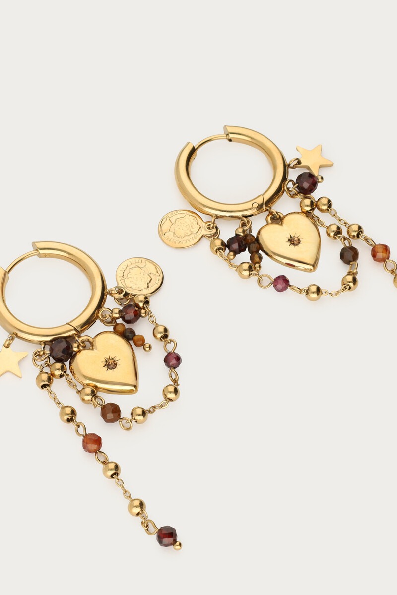 Sunrocks hoop earrings with heart and brown beads | My Jewellery