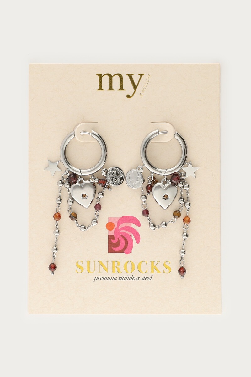 Sunrocks hoop earrings with heart and brown beads | My Jewellery
