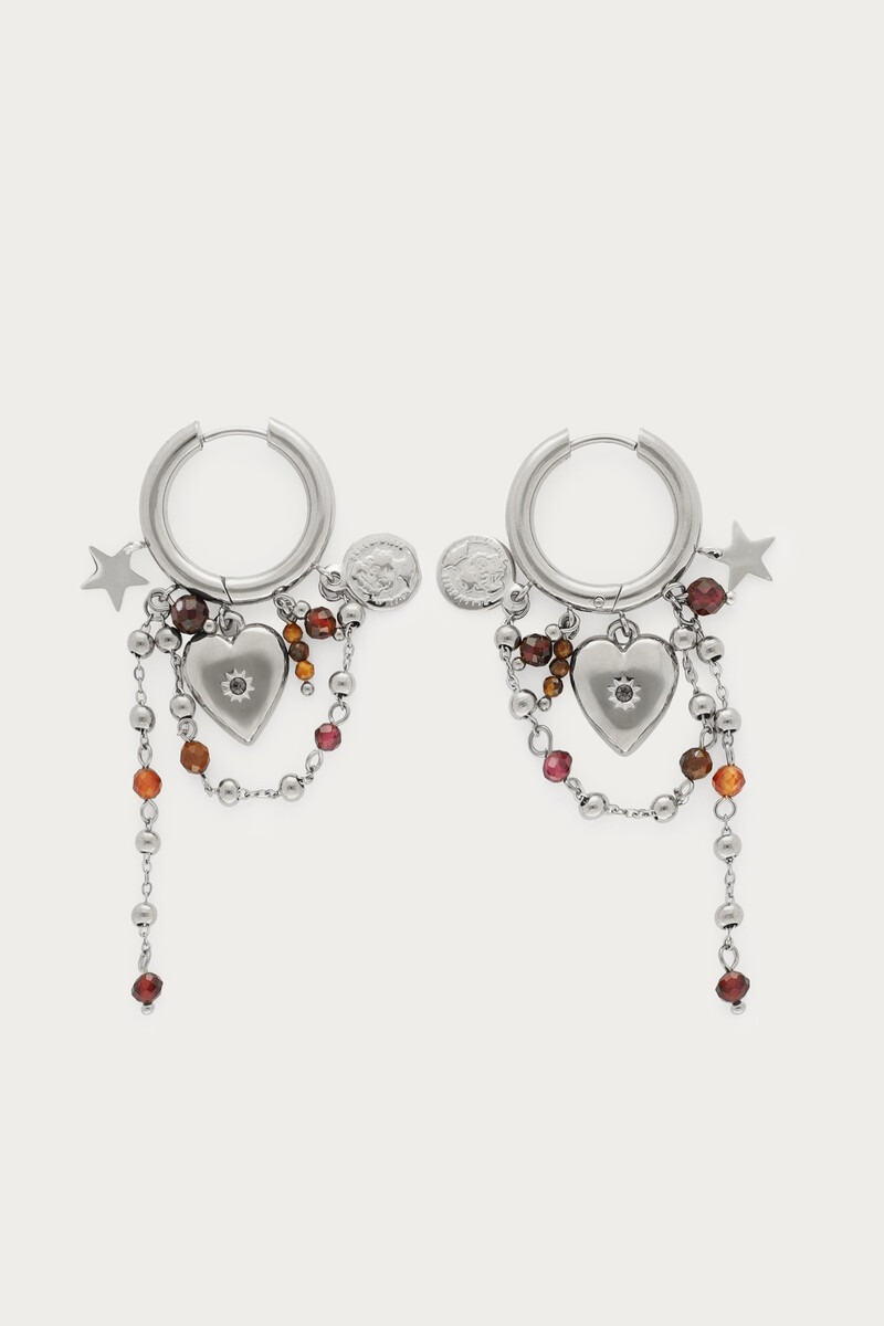 Sunrocks hoop earrings with heart and brown beads | My Jewellery