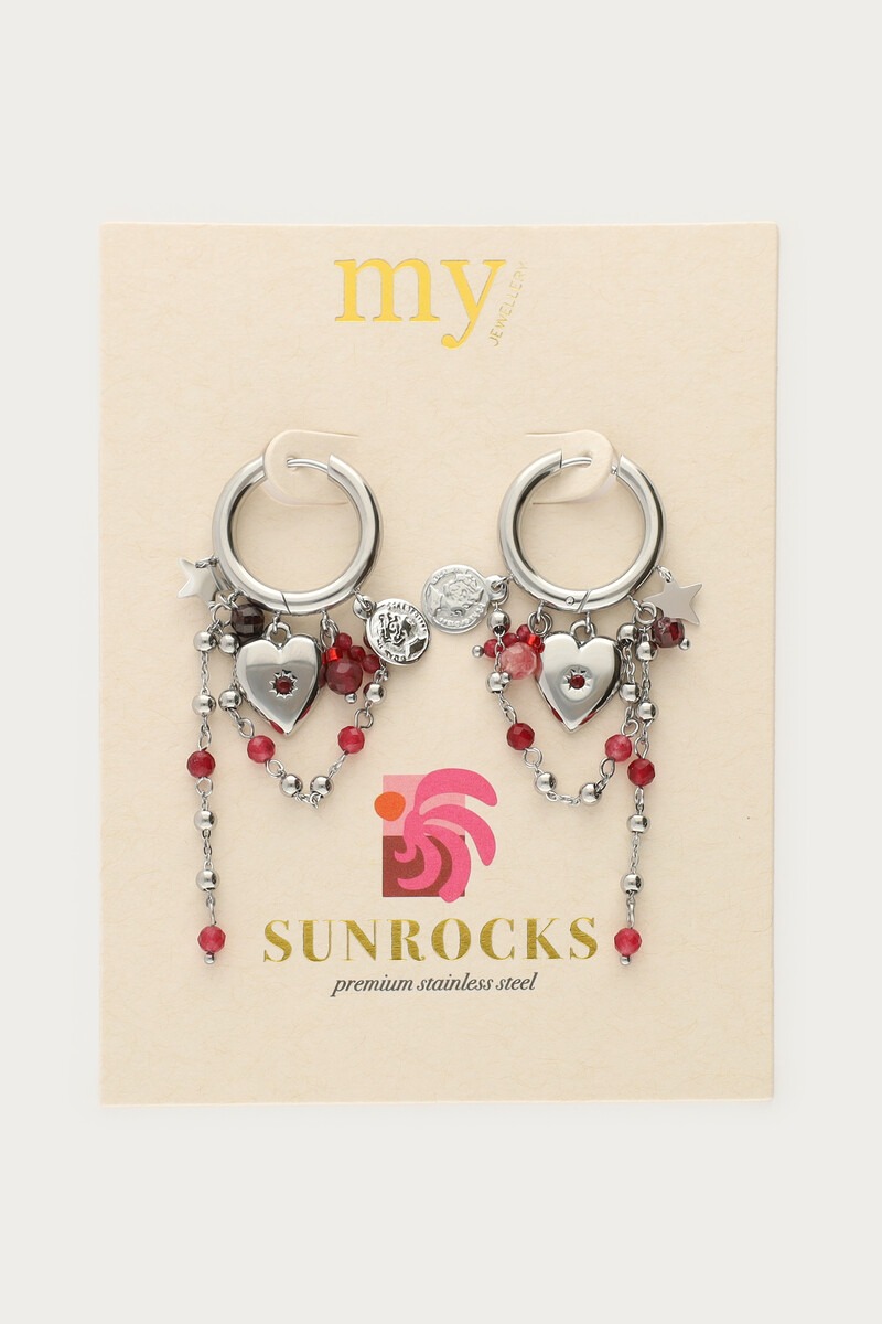 Sunrocks hoop earrings with heart and pink beads | My Jewellery