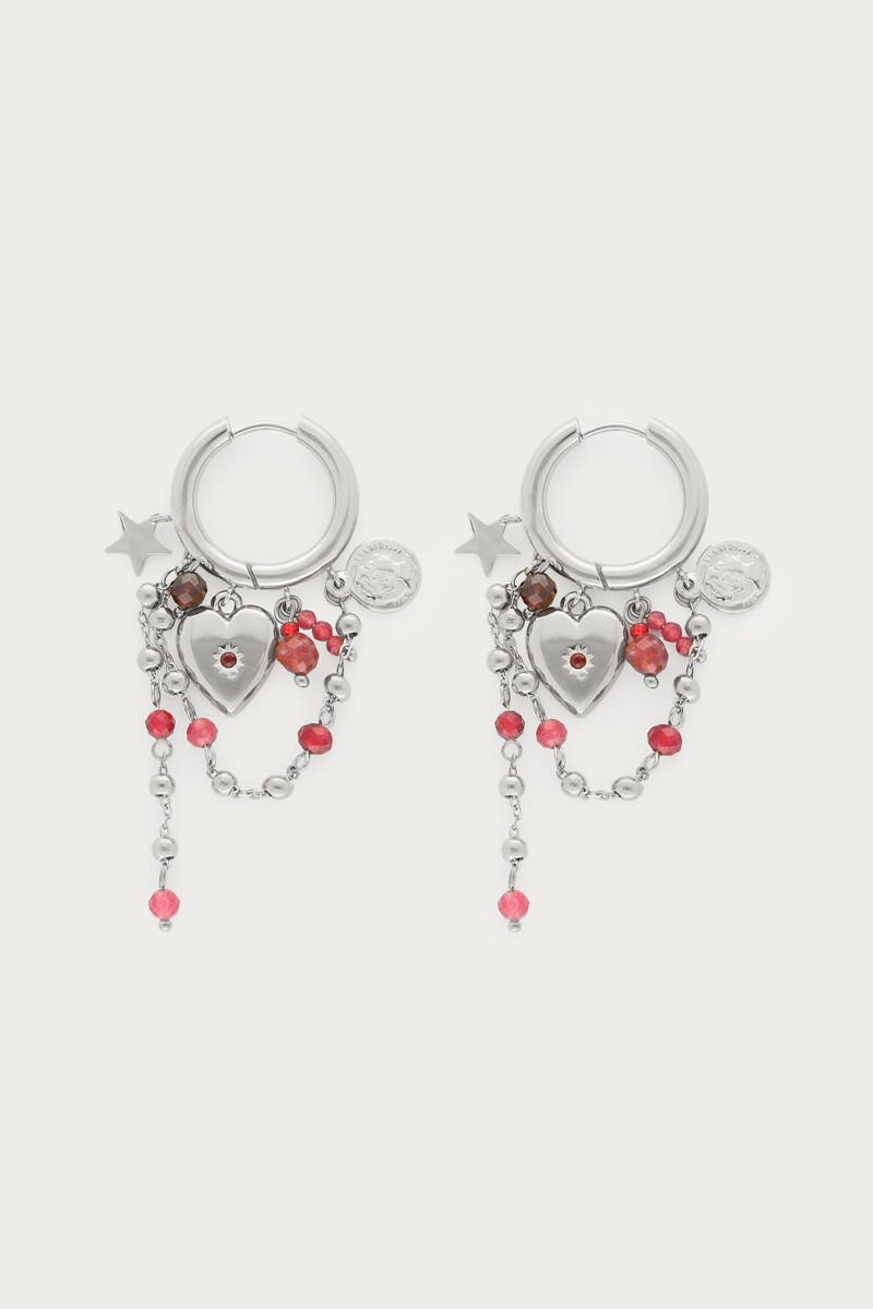 Sunrocks hoop earrings with heart and pink beads | My Jewellery