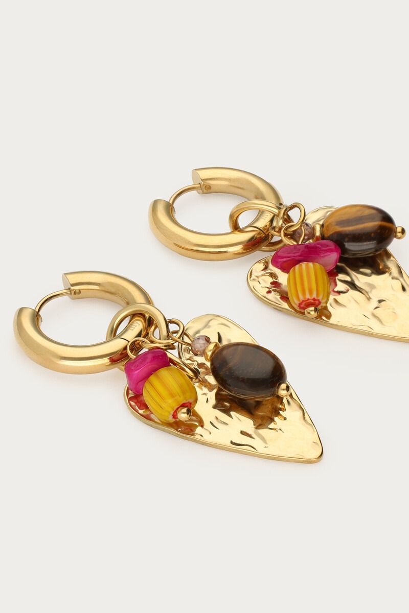 Sunrocks hoop earrings with hearts and brown beads | My Jewellery