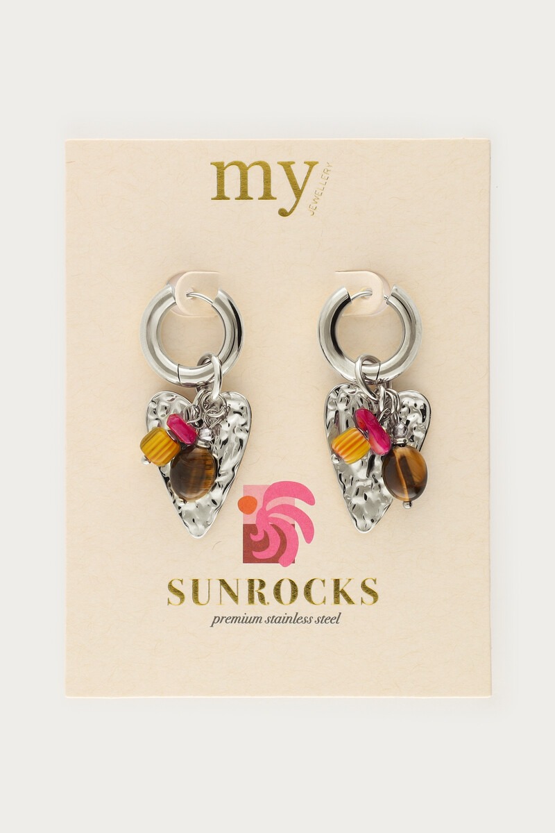 Sunrocks hoop earrings with hearts and brown beads | My Jewellery