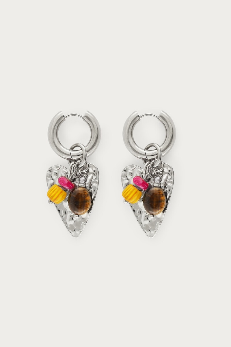 Sunrocks hoop earrings with hearts and brown beads | My Jewellery