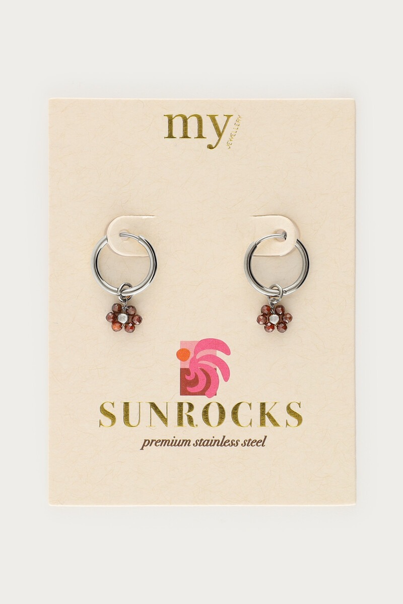 Sunrocks hoop earrings with mini brown flowers