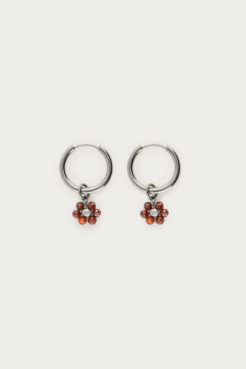 Sunrocks hoop earrings with mini brown flowers