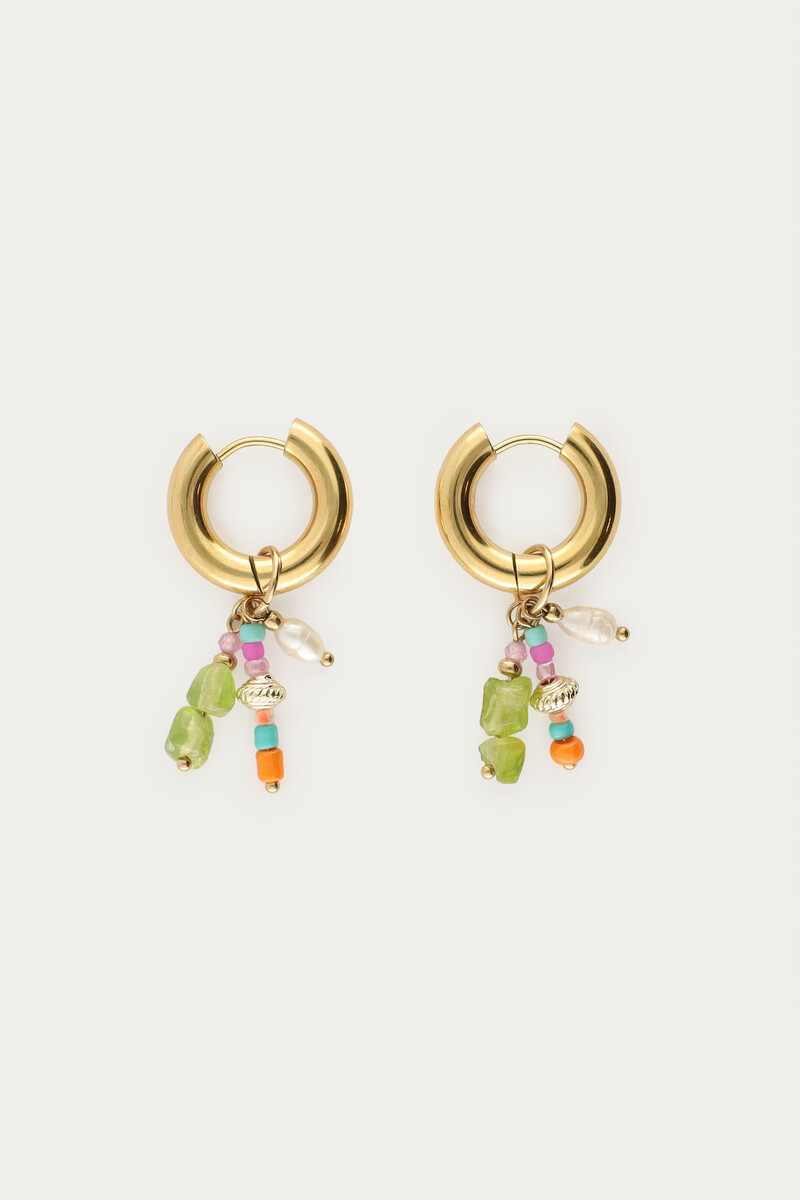 Sunrocks earrings with multicolour stones & freshwater pearl | My Jewellery