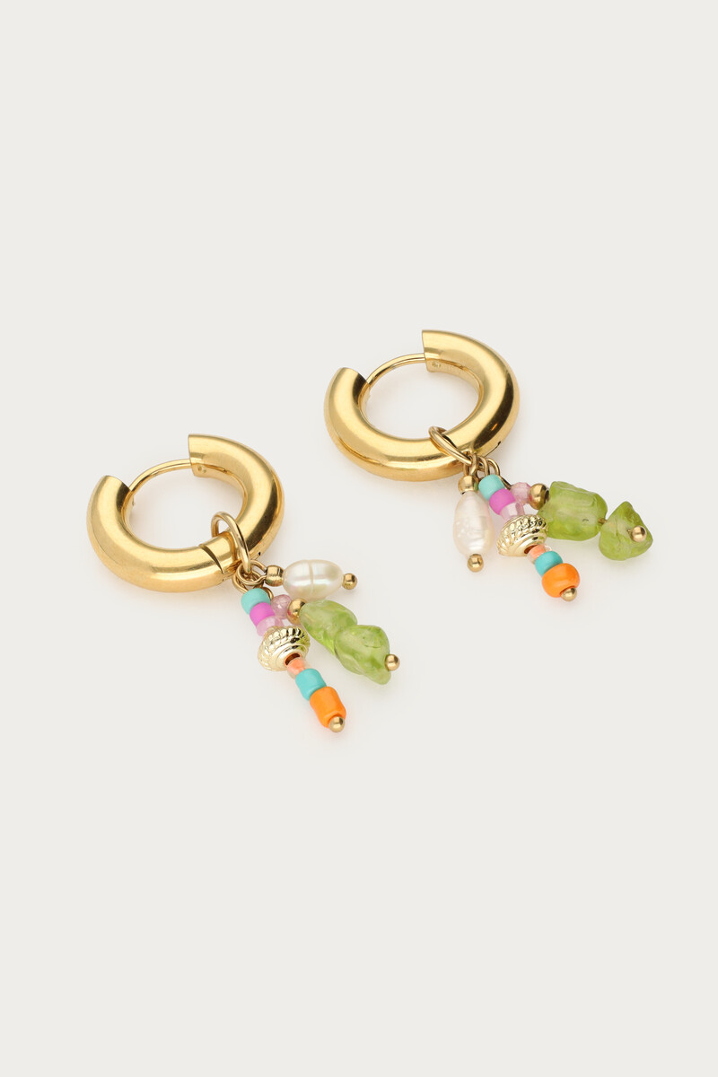 Sunrocks earrings with multicolour stones & freshwater pearl | My Jewellery
