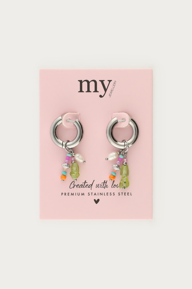 Sunrocks earrings with multicolour stones & freshwater pearl | My Jewellery