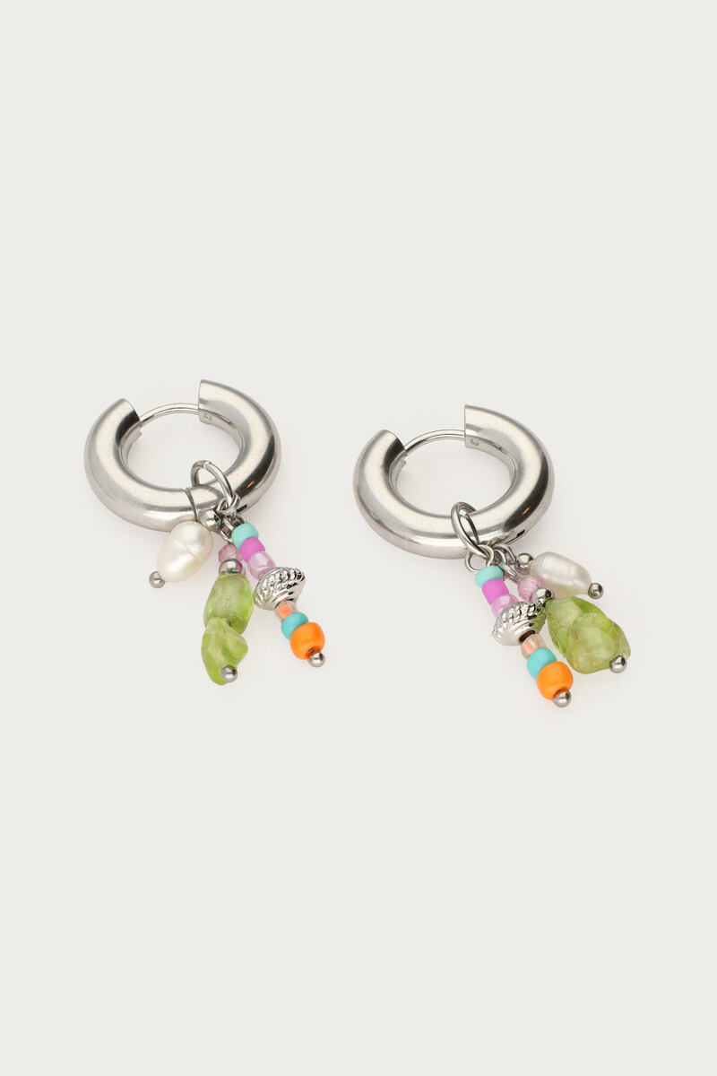 Sunrocks earrings with multicolour stones & freshwater pearl | My Jewellery