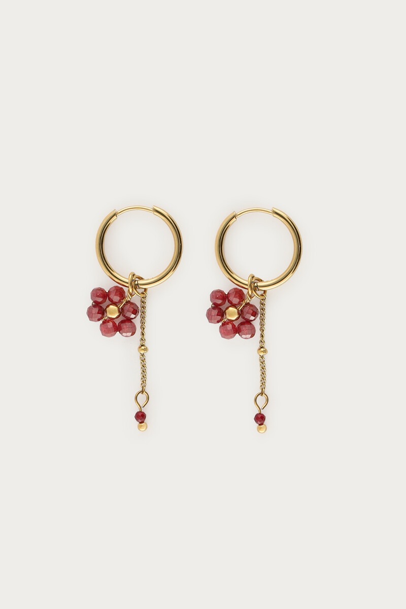 Sunrocks oorringen met string en roze bloemen
