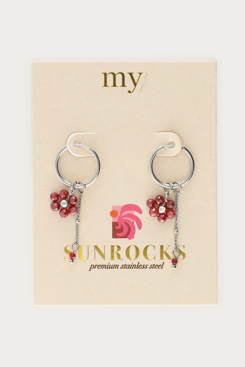 Sunrocks hoop earrings with string and pink flowers | My Jewellery