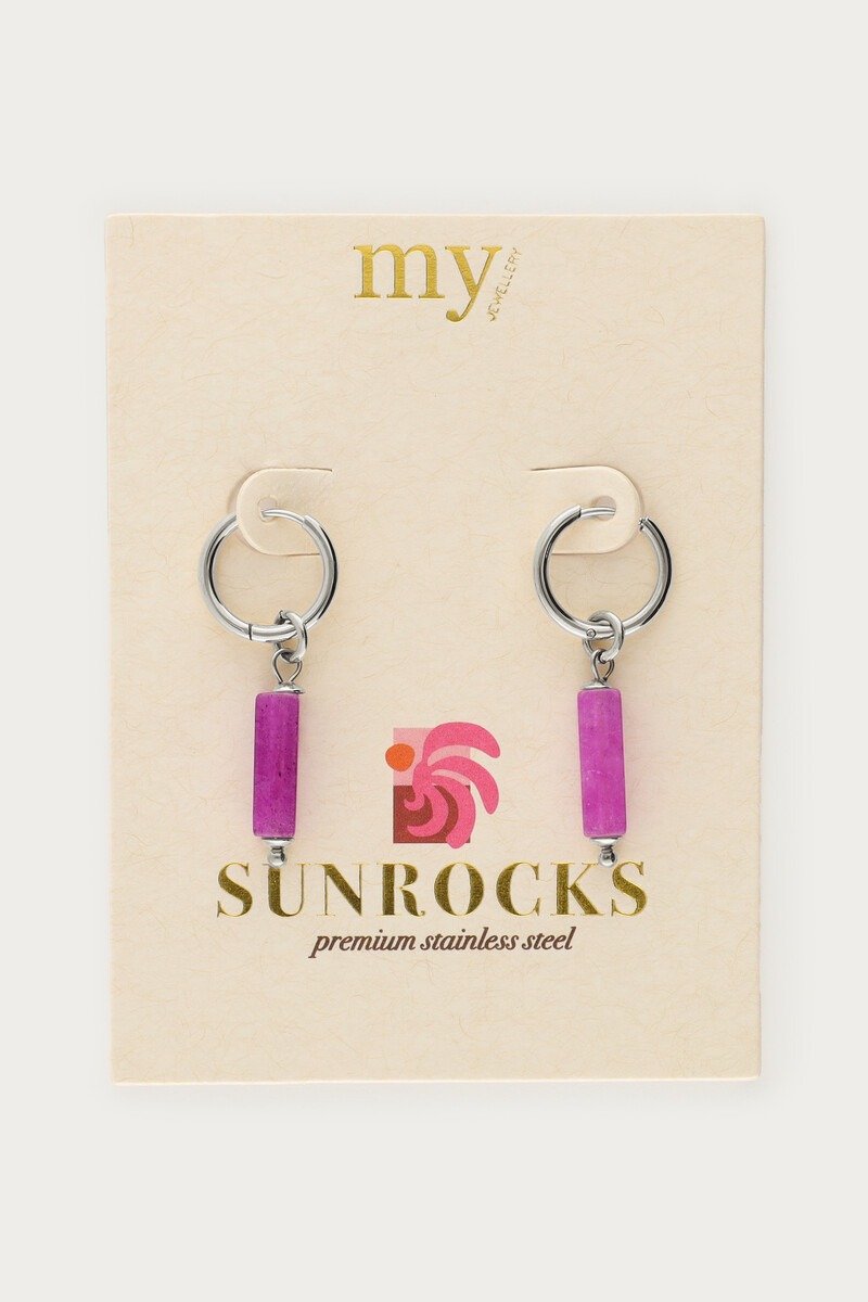 Sunrocks hoop earrrings with fuchsia beads | My Jewellery