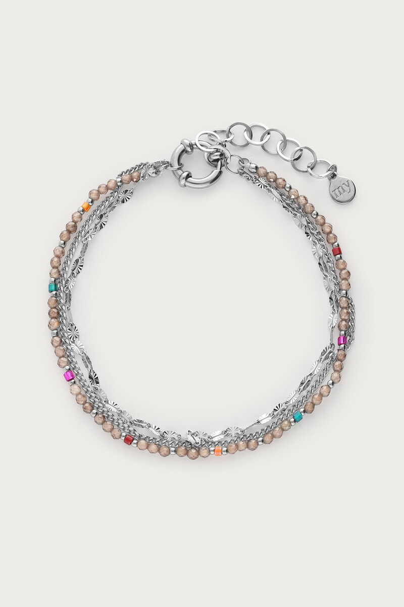 Sunrocks driedubbele armband met taupe kralen