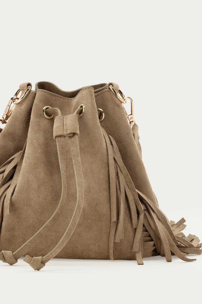 Taupe crossbody bag in suede look with fringes | My Jewellery