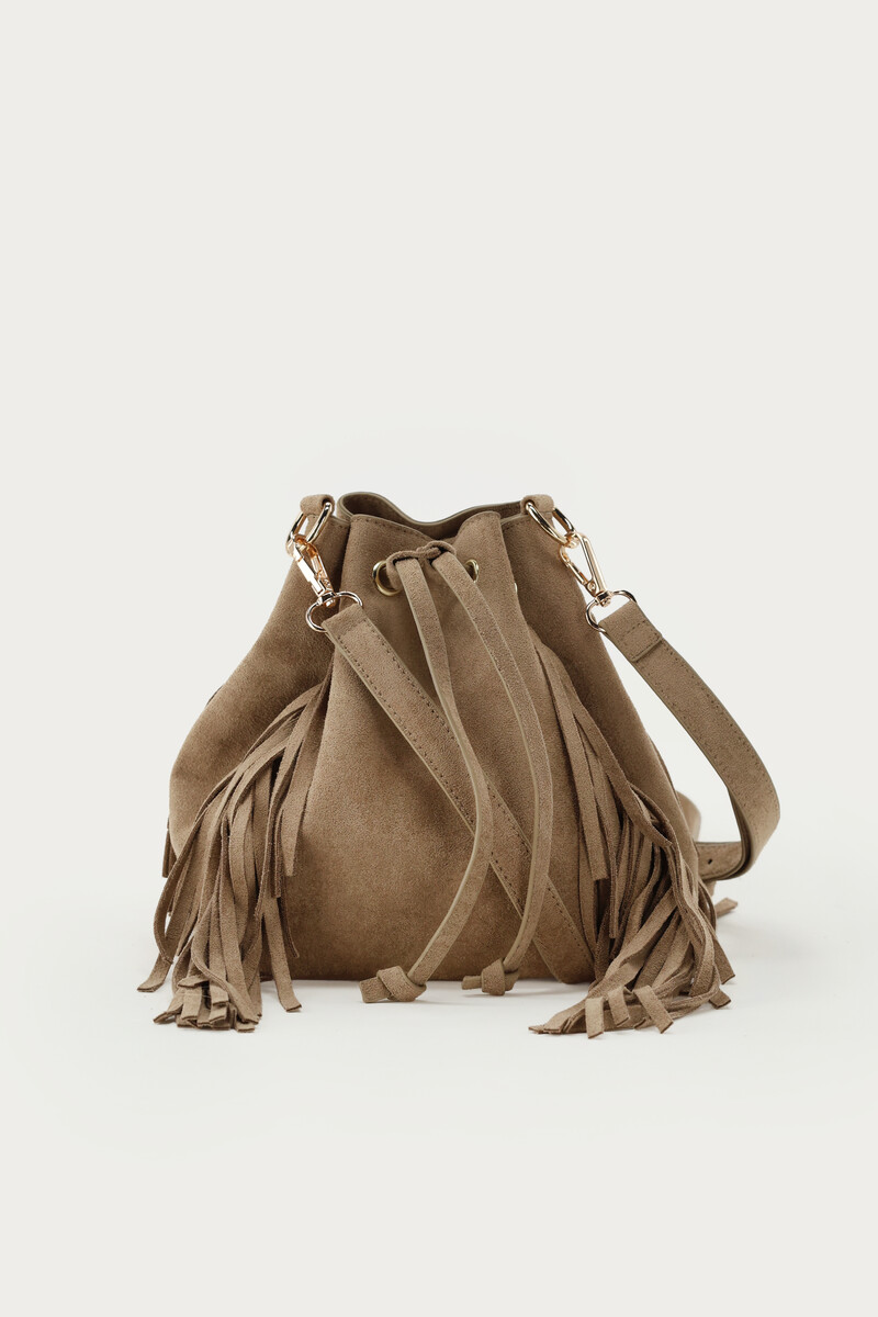 Taupe crossbody bag in suede look with fringes | My Jewellery