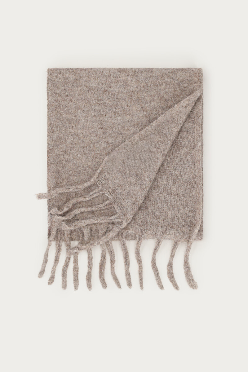 Taupe knit scarf with fringe | My Jewellery