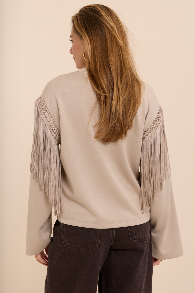 Taupe long sleeve with fringes | My Jewellery