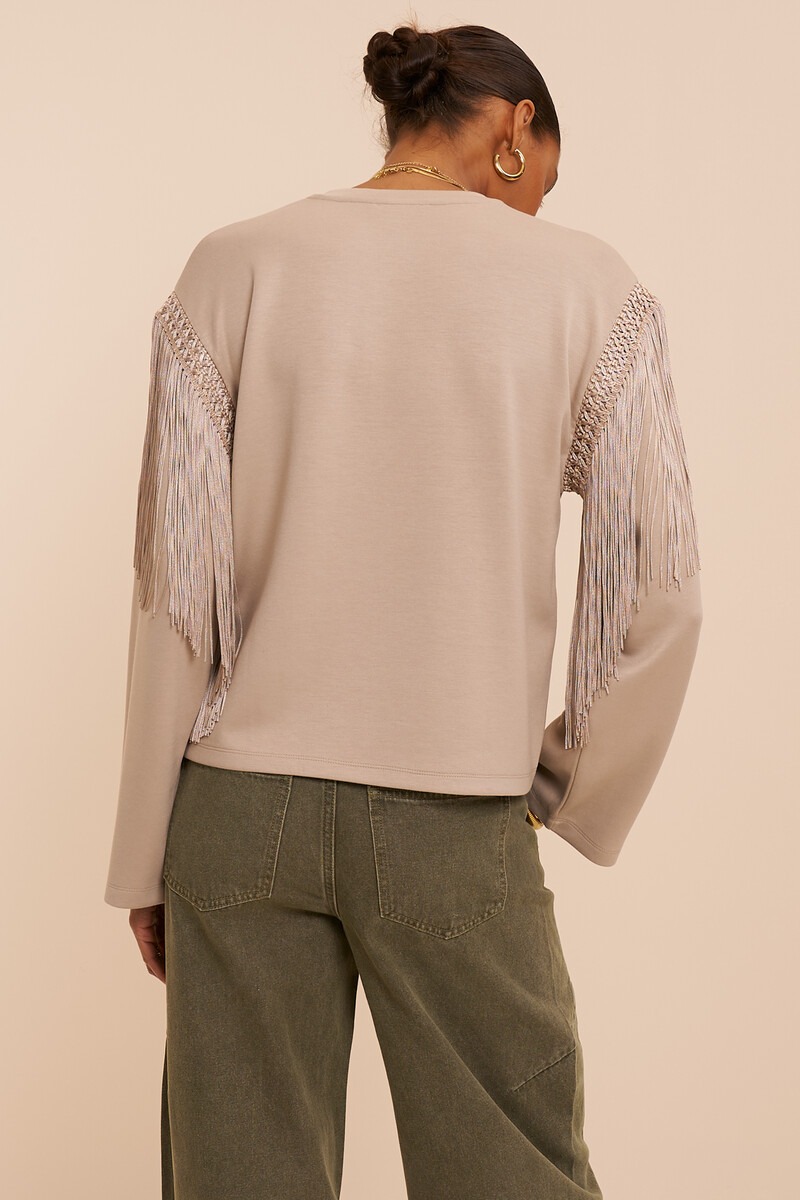 Taupe long sleeve with fringes | My Jewellery