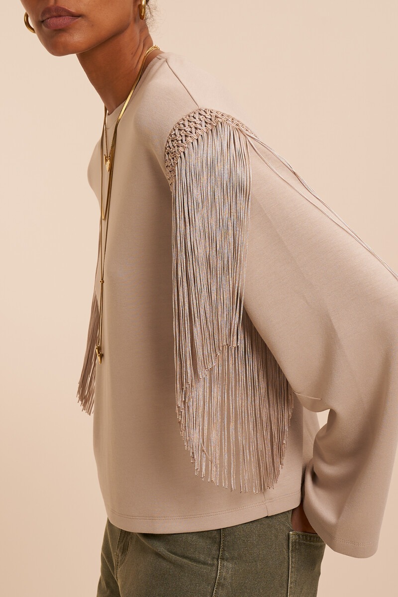 Taupe long sleeve with fringes | My Jewellery
